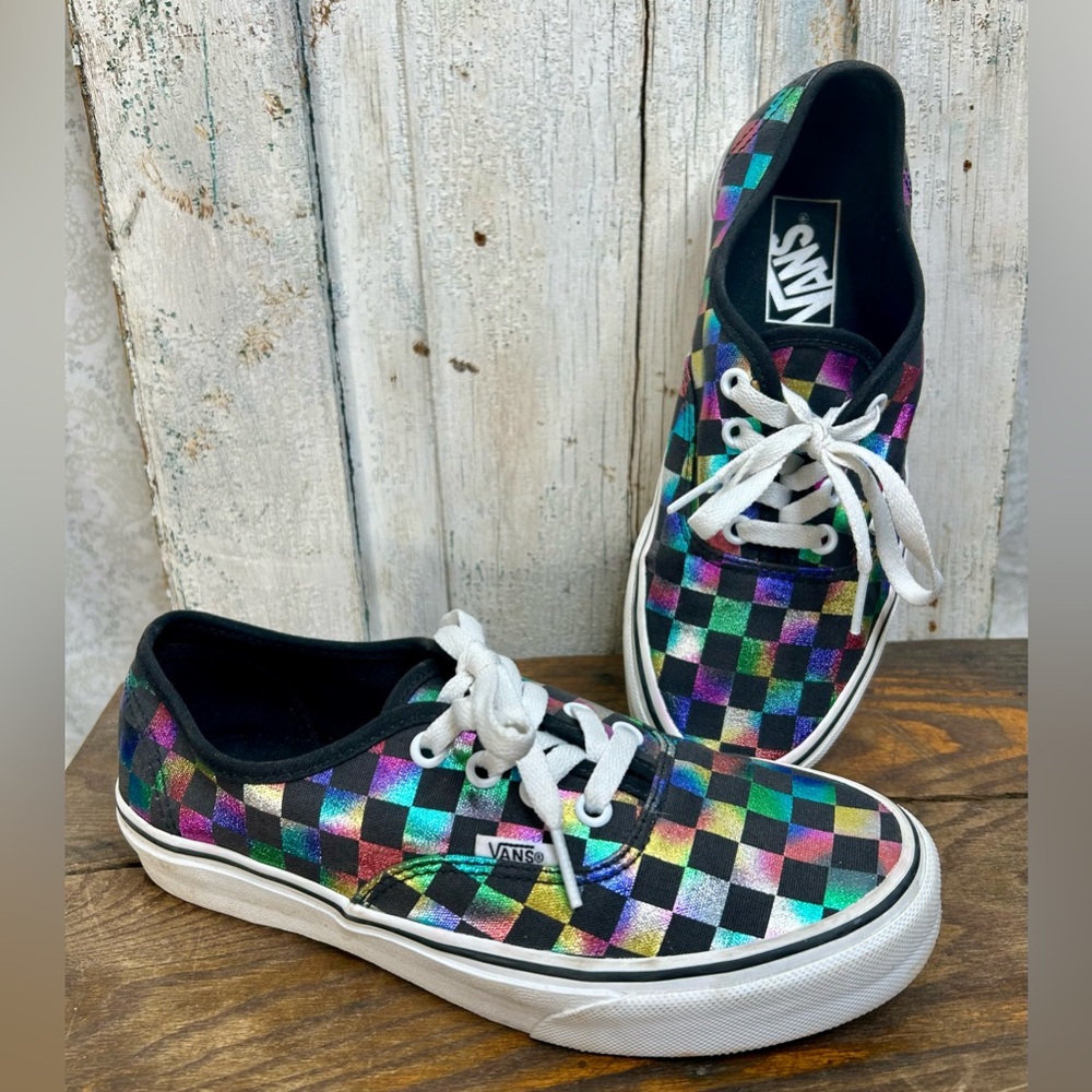 Vans Iridescent Check Chromatic Low Top Sneakers Shoes Unisex Mens 5.5 Women’s 7
